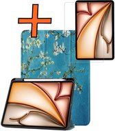 Hoes Geschikt voor iPad Air 2025 (13 inch) Hoes Tri-fold Tablet Hoesje Case Met Uitsparing Geschikt voor Apple Pencil Met Screenprotector - Hoesje Geschikt voor iPad Air M3 (13 inch) Hoesje Hardcover Bookcase - Bloesem