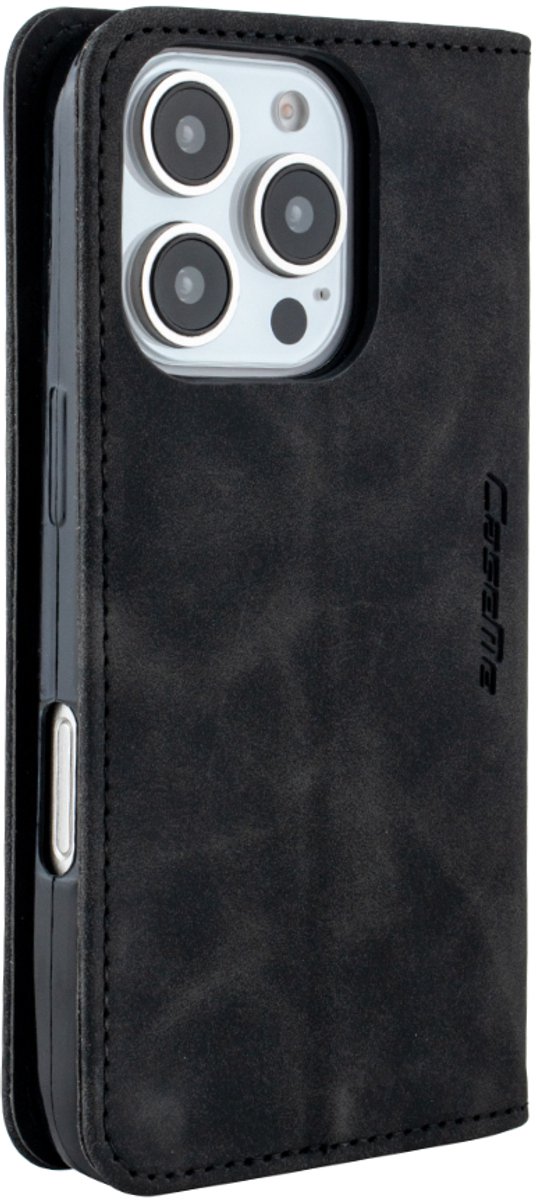 Mobile5 - iPhone 16 Pro Bookcase Hoesje - Zwart - Kunstleer - Anti Shock