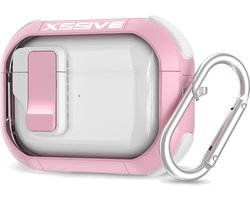 Schokbestendig Hoesje - Geschikt voor Apple AirPods 4 - Hardcase Met Sleutelhanger - Transparant & Roze
