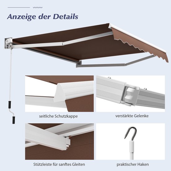 COSTWAY Luifel met handwiel, zonneluifel met knikarm, instelbare hoek 5