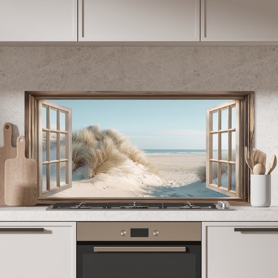 Crédence de Cuisinière en Aluminium 120x60 cm - Vue - Tallgrass - Dunes - Mer - Paysage - Écran Pare-éclaboussures pour Plaque de Cuisson - Protection Murale