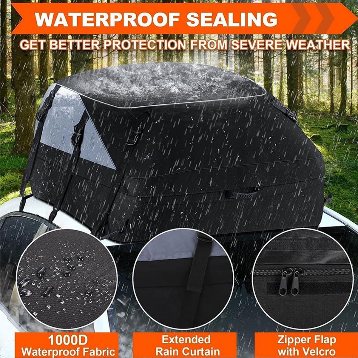 Dakkoffer set met cijferslot & tas & deurhaken- Inclusief antislipmat - 600liter (Maat M)-waterdichte-auto-daktas-flexibele-dakkoffer-zwart-oxford-1000D-pvc-binnenvoering-met-dakdrager-dakkoffer-opvouwbaar-130*100*45cm – foto 5