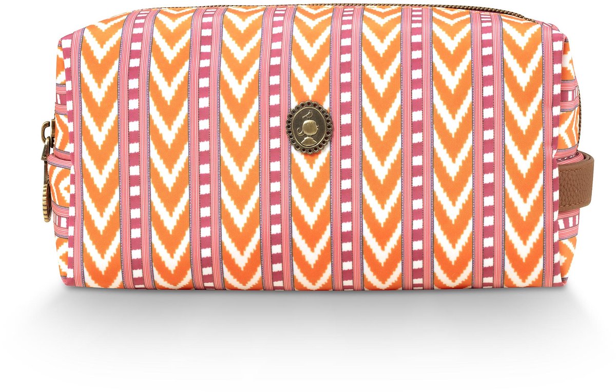 Pip Studio - Coco Make up tasje - Toilettas dames - Voor make-up - Samba Stripe Oranje - 21.5x10x10.5cm