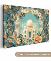 Peinture sur toile 120x80 cm - Décoration murale Taj Mahal - Ramadan - Fleurs - Islamique - Décoration murale salon - Décoration chambre - Accessoires chambre - Peintures sur toile