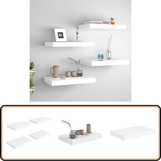 FURNITABLE Zwevende plank, set van 4, compact, 20 x 20 cm, wandplank van MDF voor badkamer, keuken, hal, vintage bruin