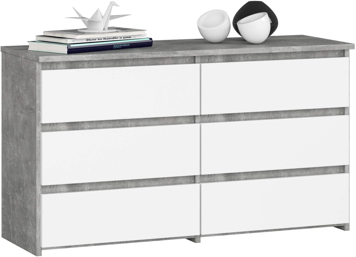 Ladekast CL100 met 6 Lades / AKORD Furniture Factory / Beton Grijs - Wit / 100 x 57 x 35 cm