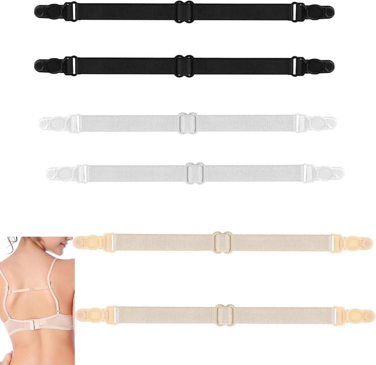 Verstelbare damesbeha clips - 6 stuks, antislip en elastisch, voor beha-bandjes