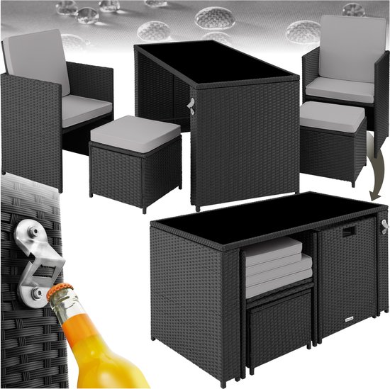 tectake® - Salon de jardin en osier Palermo - 2 chaises/2 repose-pieds/1 table - noir/gris - 404330