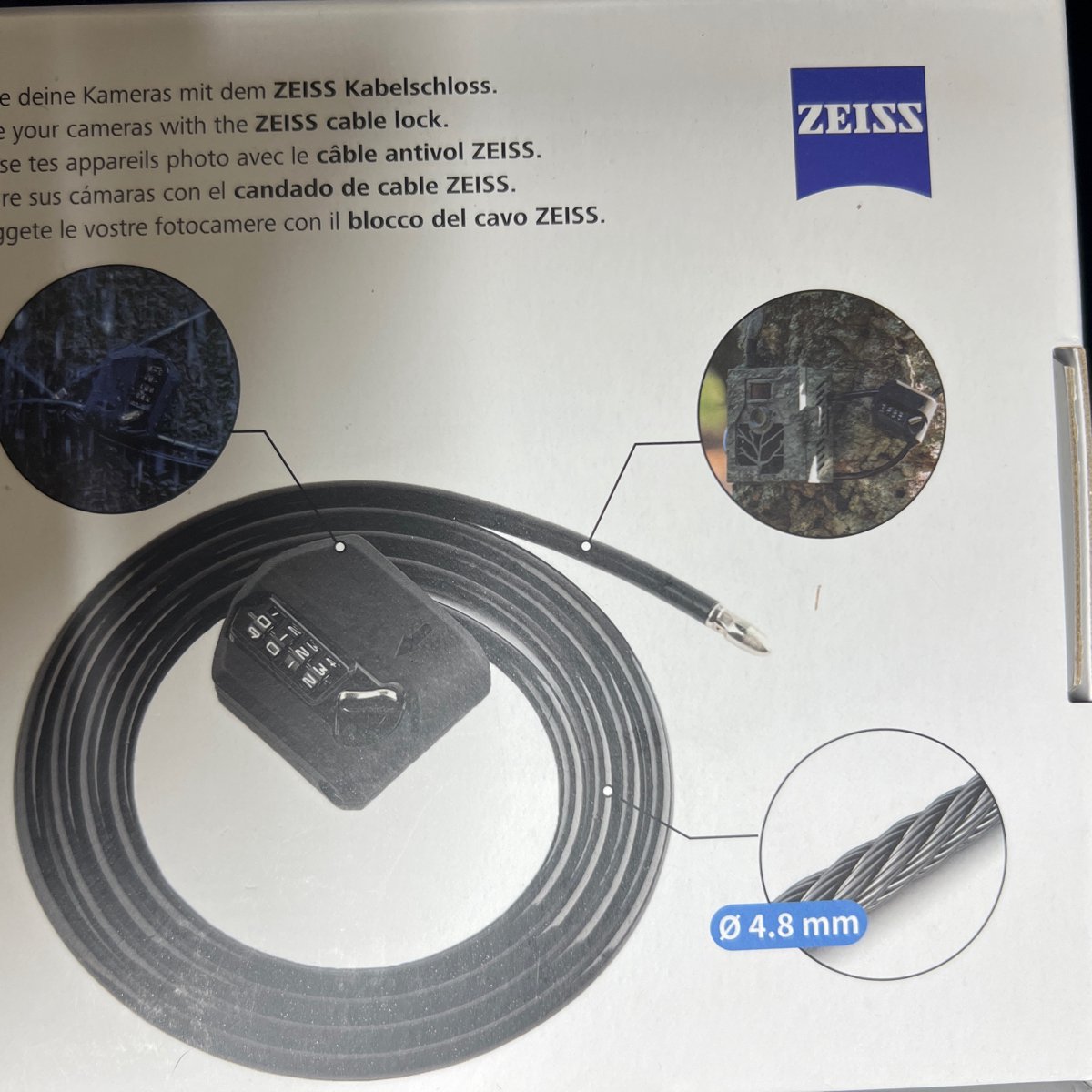 ZEISS Câble Antivol Avec Code 185cm - Cadenas Combinaison Résistant Intempéries 8mm Pour Caméra De Chasse Et Surveillance