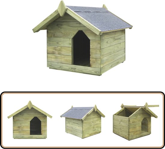 vidaXL Hondenhok - Groen - Grenenhout - 75x78x65 cm Hondenhok - Hondenhuis - Buitenverblijf Hond - Hondenverblijf - Dierenverblijf