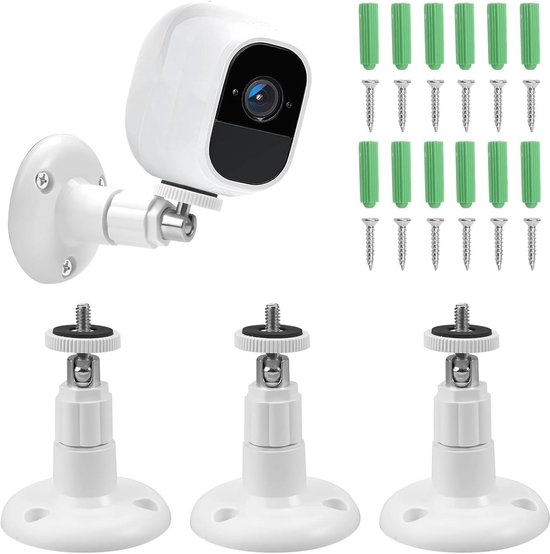 3 Supports Muraux Réglables Pour Caméra Arlo Pro - ABS Blanc, Rotation 360°, Inclinaison 90°
