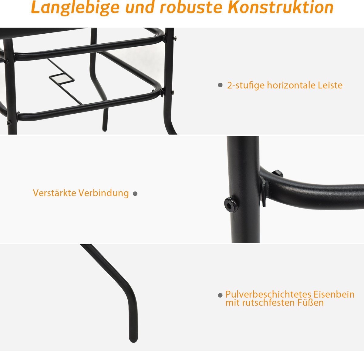 COSTWAY 80 cm Tuintafel, Rechthoekige metalen koffie/theetafel met gehard glazen blad en paraplugat, moderne klassieke stijl past bij elk decor, Buiten eettafel voor Patio, Tuin, Balkon, Achtertuin thumbnail 3
