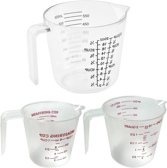 3-teiliges Messbecher-Set, 100 ml, 250 ml, 500 ml, transparenter Kunststoff, Messbecher mit Deckel, 3 x 3 ml Pipetten, 3 x Rührstäbchen für Küche, Kochen, Backen 3-teiliges Messbecher-Set, 100 ml, 250 ml, 500 ml, transparenter Kunststoff, Messbecher mit Deckel, 3 x 3 ml Pipetten, 3 x Rührstäbchen für Küche, Kochen, Backen