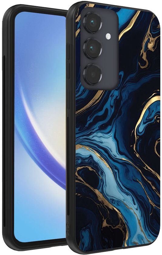 Smartphonica Phone Case pour Samsung Galaxy A34 5G avec imprimé marbre - Coque arrière en TPU Design Marbre - Or Blauw / Back Cover adapté pour Samsung Galaxy A34 5G