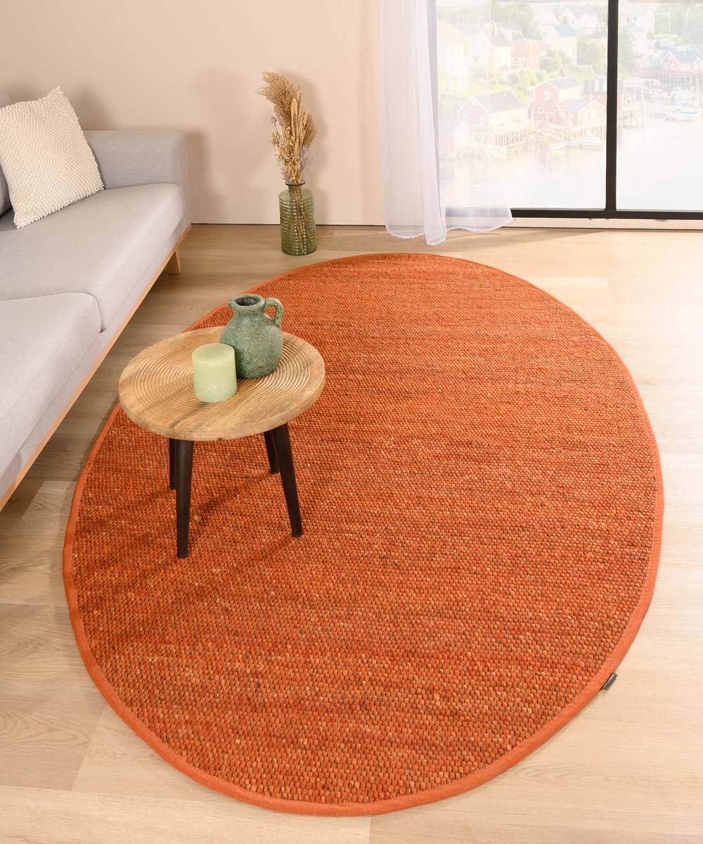 Wollen vloerkleed ovaal - Lett cognac 205x305