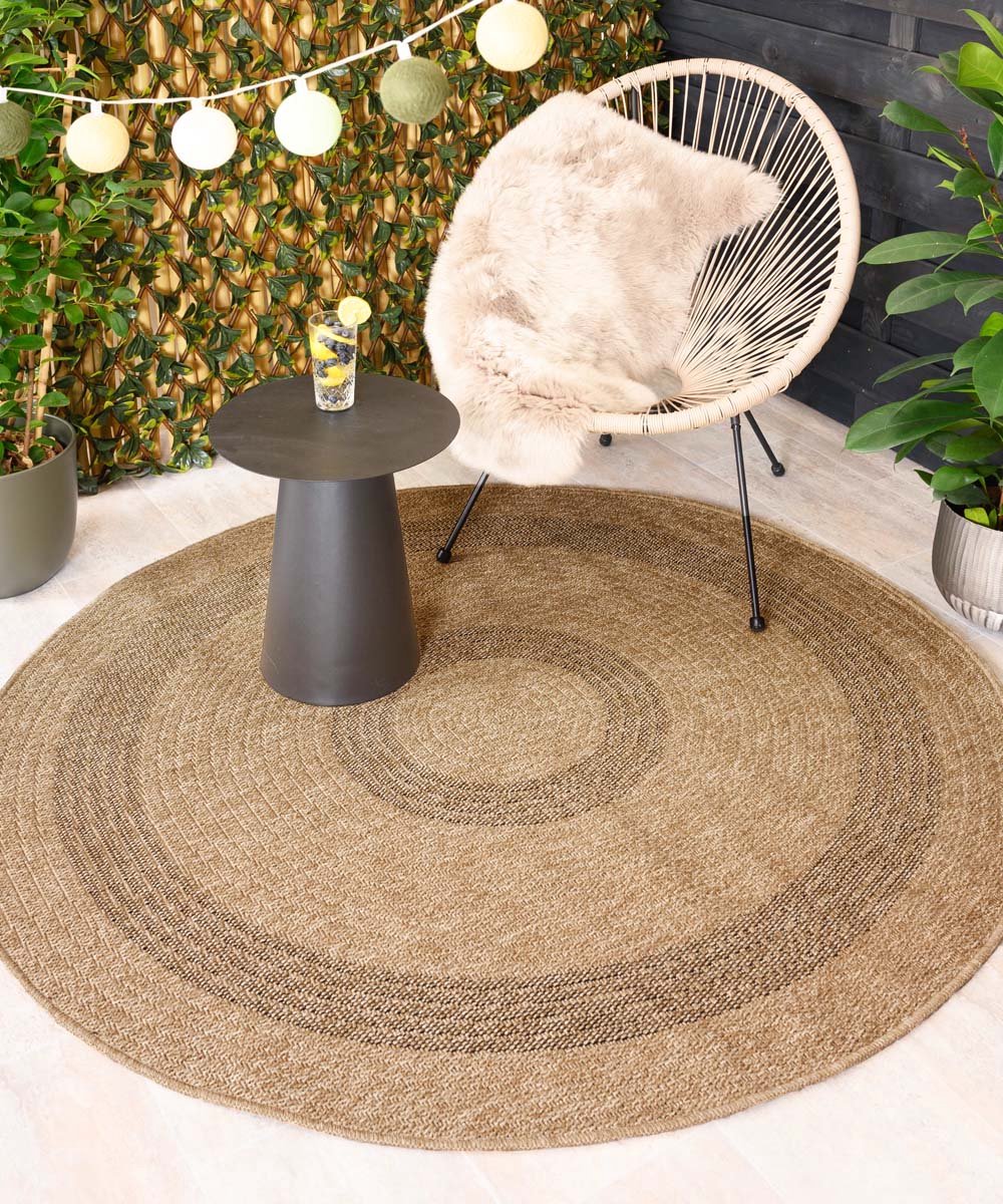 Jute buitenkleed rond - Sunset Spirit beige/zwart 120