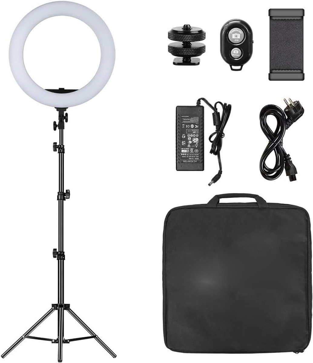 LED Ringlamp met Statief - 48 cm Dimbare LED Ringlicht voor Mobiele Telefoon - 3200-5600K Verlichting voor Fotografie, TikTok Vlog, YouTube Portret, Vlog, Selfie Ringlamp
