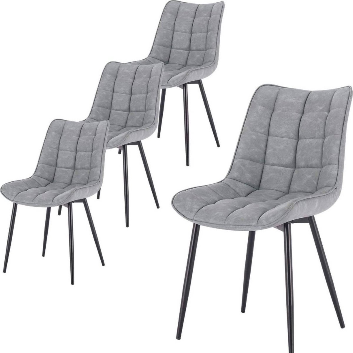 In And Outdoormatch Kunstlederen eetkamerstoelen - set van 4 - ergonomisch & stevig - modern design - geschikt voor woon- & eetkamer - lichtgrijs