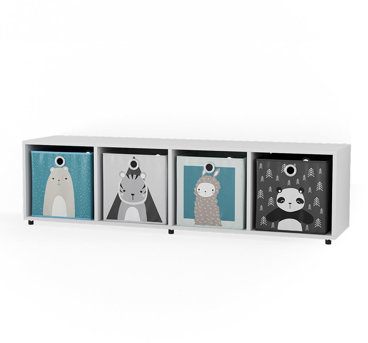 Vicco Ludus Kinderboekenkast – 142.5 x 36.2 cm met 4 vouwboxen Wit