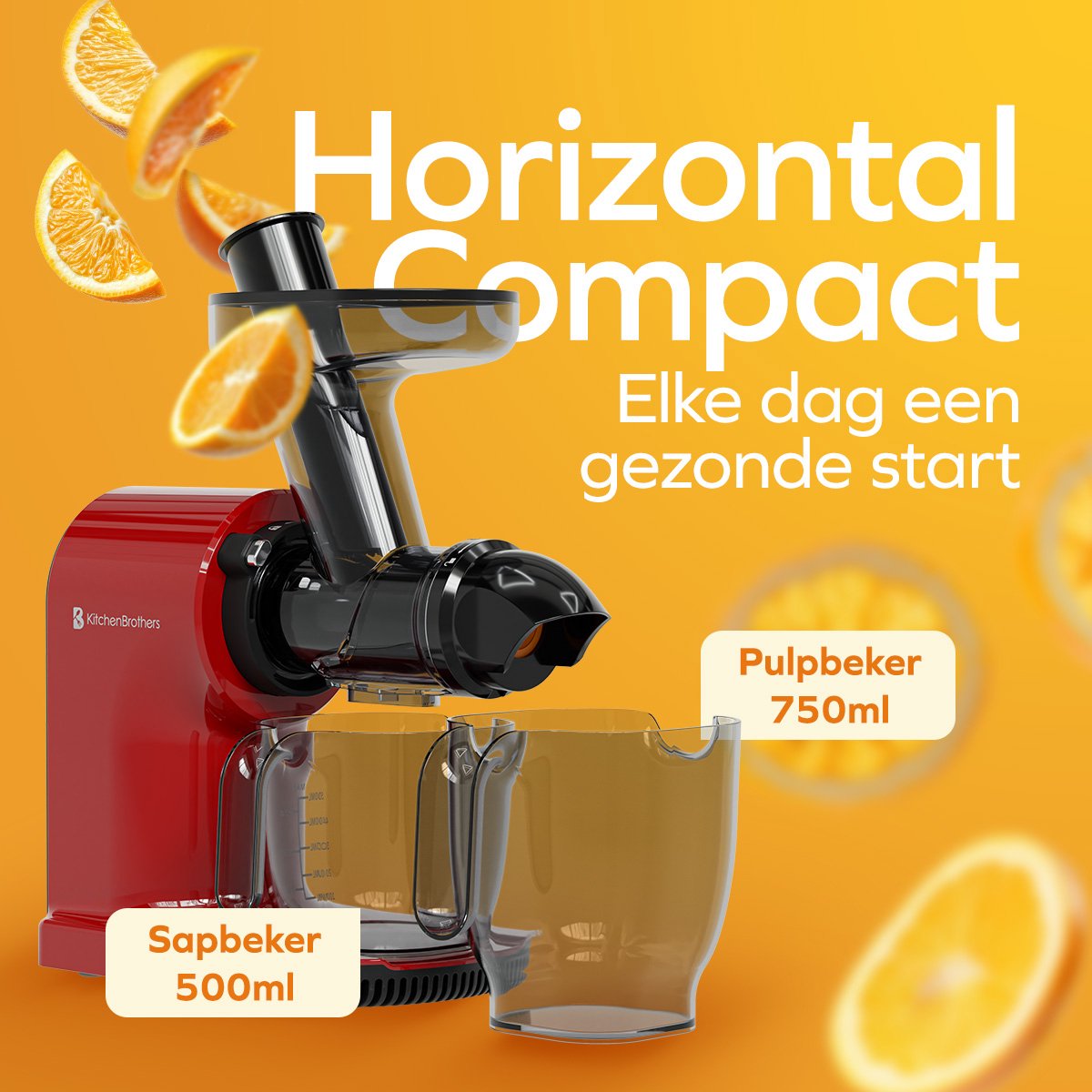 KitchenBrothers Slowjuicer - Sapcentrifuge - Compact - Juicer - Groenten en Fruitpers - 45 mm - 500 ml - Rood thumbnail 3