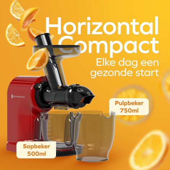 KitchenBrothers Slowjuicer - Compact - Juicer - Groenten en Fruitpers - 45 mm - 750 ml - Rood van KitchenBrothers — afbeelding 3
