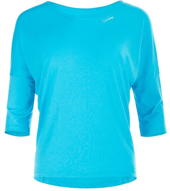 Blauw Winshape sportshirt met driekwart mouwen en boot hals.