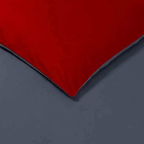 VISION Bicolor - Tweezijdig omkeerbaar Dekbedovertrekset - 100% katoen: zacht en soepel - Kingsize - Dekbedovertrek 260 x 240 cm met 2 bijhorende slopen - Grijs / Rood - Oekotex gecertificeerd