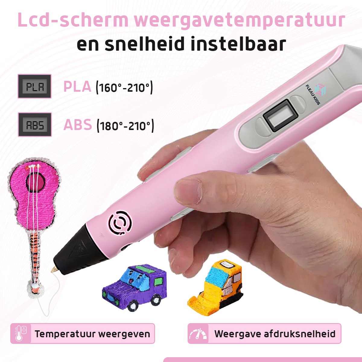 Fleau Kids 3D Pen Starterspakket Roze L - 36m Filament - 12 Kleuren Vullingen - PRO 2025 USB-C model + Vele Extra's - Knutselen en Tekenen - 3D Printen - Tekenset — afbeelding 9