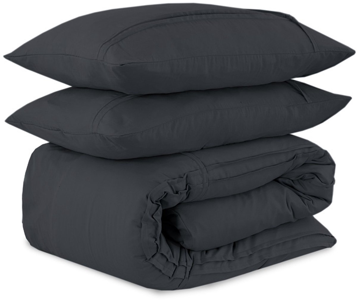 Dekbed-Discounter - Sleeptime Dekbedovertrek 140 x 200/220 cm - Katoen Flanel - Korte instopstrook - Wasbaar op 30 graden - Strijkvrij - Antraciet