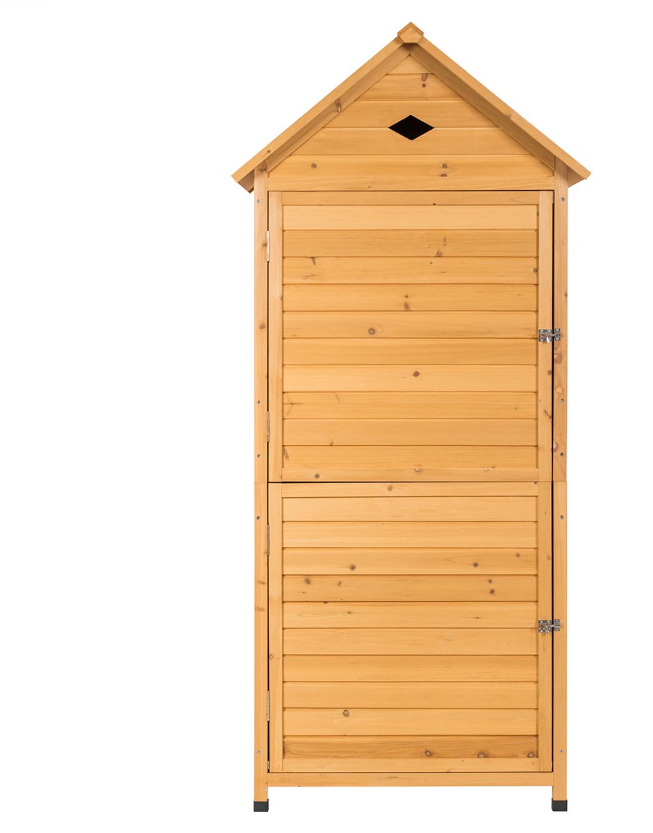 COSTWAY Tuinkast van hout, gereedschapsschuur, weerbestendig, gereedschapskast met 4 planken en zadeldak, gereedschapsschuur, buitenkast, gereedschapskast voor buiten, 80 x 45 x 177 cm