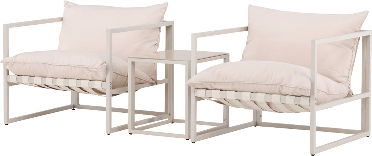 Nest outdoor Ebba tuin loungeset beige 3 delig – twee stoelen en een salontafel - met Zitkussens - Buiten