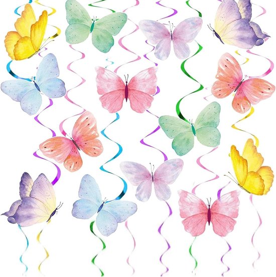 Vlinderdecoratie voor 7e verjaardag: luchtballon, feeën, regenboogster folieballon - meisjes feestdecoratie