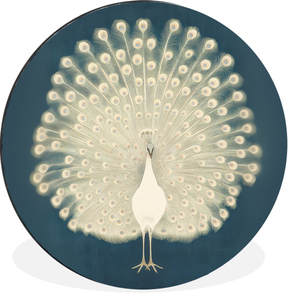 WallCircle Wandcirkel - Muurcirkel - Vogel - Blauw - Vintage - Aluminium - Dibond - 140x140 cm - Binnen en Buiten Pauw