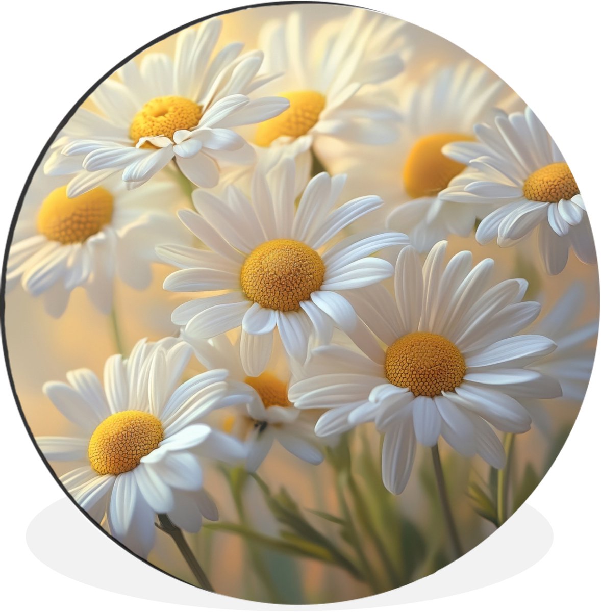 WallCircle Wandcirkel - Muurcirkel - Madeliefjes - Wit - Zonlicht - Aluminium - Dibond - 140x140 cm - Binnen en Buiten