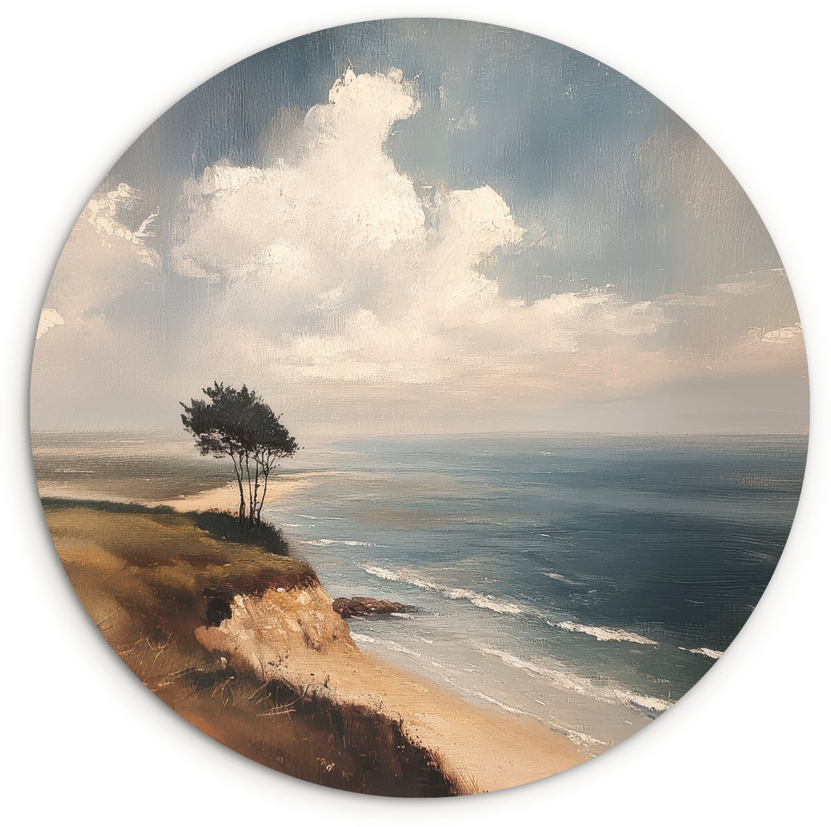 WallCircle Wandcirkel 90x90 cm - Muurcirkel Klif - Zee - Boom - Muurdecoratie woonkamer - Wanddecoratie slaapkamer - Kamer decoratie accessoires - Ronde schilderijen