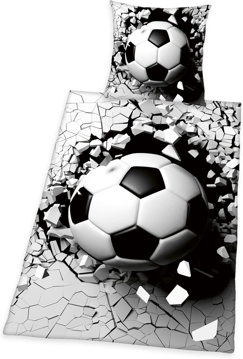 Unyqoos ® Beddengoedset met 3D Voetbalontwerp en Omkeerbare Stijl voor Sportliefhebbers Zwart wit