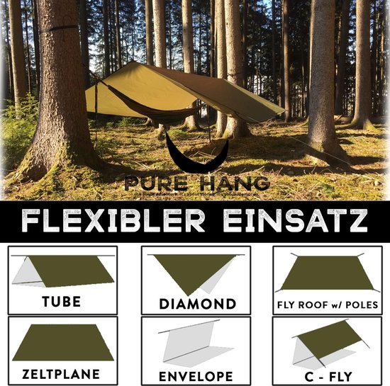 Hangmat Tarp with Poles 3X3M 3X4M Camping Dekzeil Onderdak Waterdichte Zonnescherm Zeil Rechthoek Schaduwdoek Anti-UV Luifel Gazebo Tentzeilen (Wit, 3X3M Tarp 2x2M Tarpstok