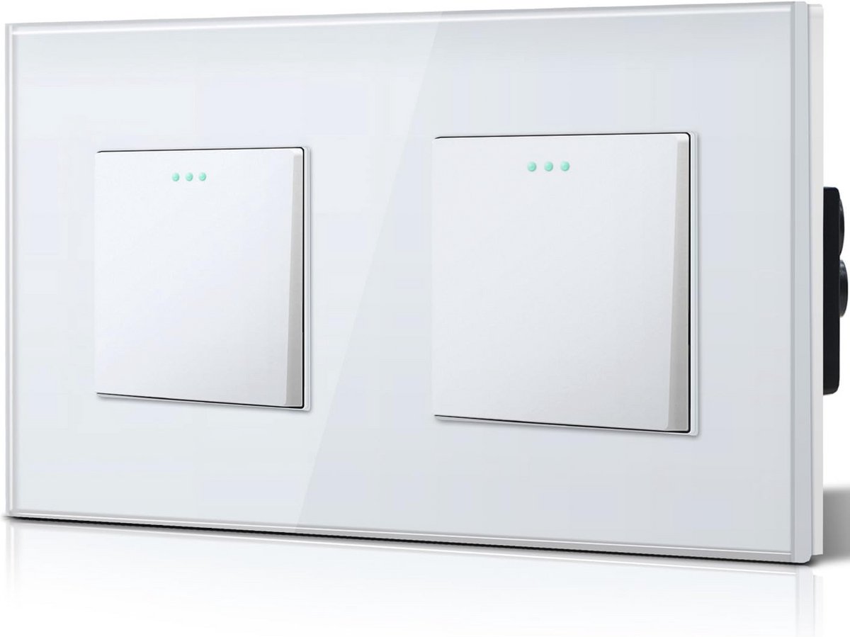 Dubbele Lichtschakelaar van Glas met A1 Wifi-ontvanger – Slimme Wandlichtschakelaar 157 x 86 mm