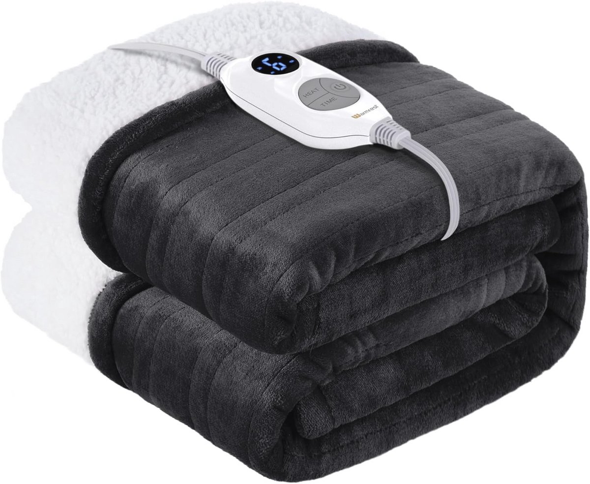 Elektrische Deken met Automatische Uitschakeling 130x180 cm - Flanel en Sherpa - 6 Temperatuurstanden en Wasbaar