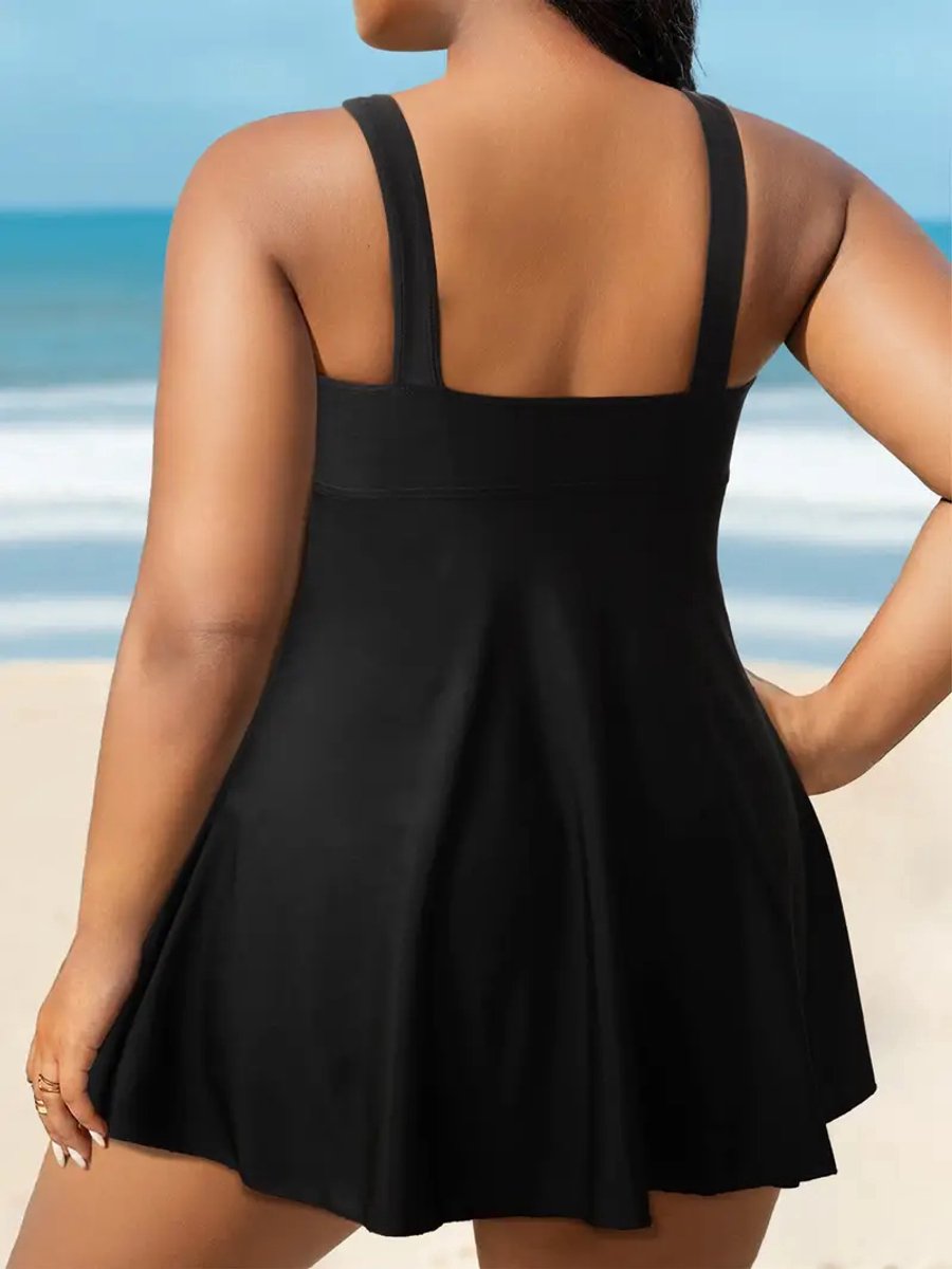 Tankini set dames - Elegante Plus - Size Tankini badpak met Zwart - Witte Stippen - Zwemkleding Strandkleding Bikini 279 - Zwart — afbeelding 2