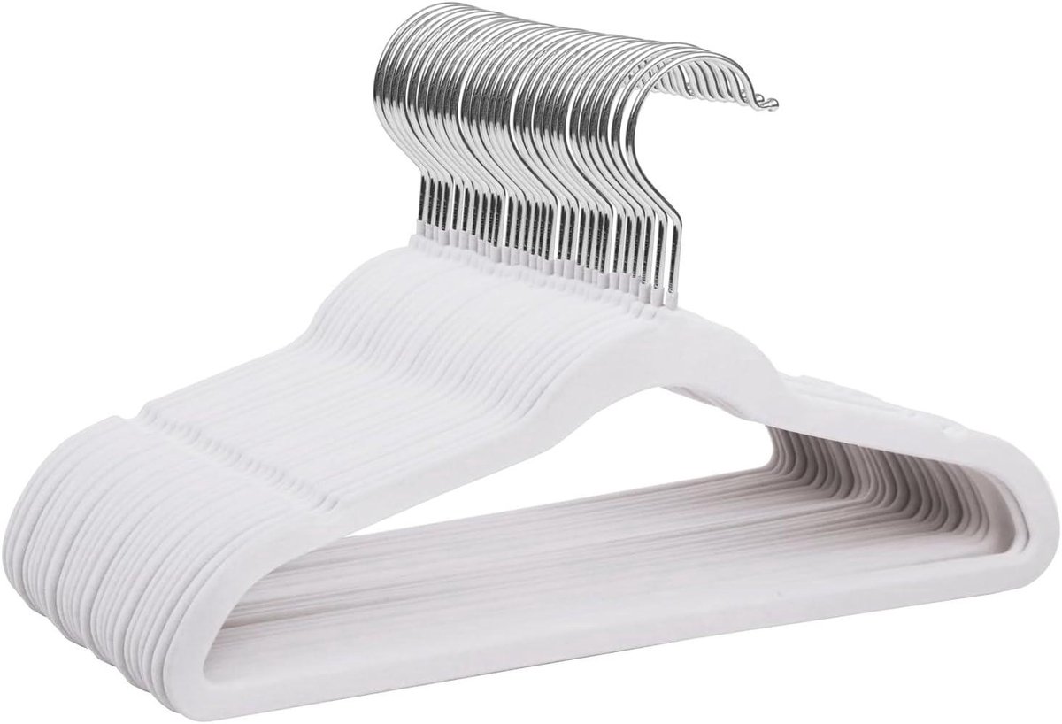 Fluwelen Kinderkleerhangers - Ultra-dun - 32 Stuks - Wit