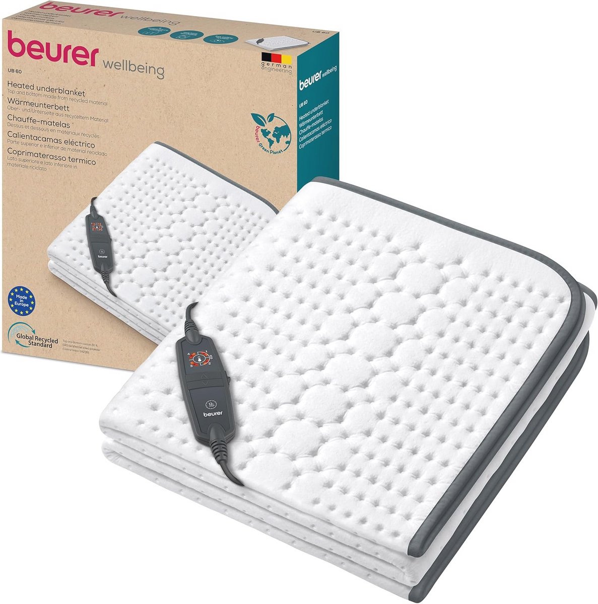 Verwarmde Onderdeken van Gerecycled Materiaal met Automatische Uitschakeling - 4 Temperatuurinstellingen - 150 x 80 cm - Machinewasbaar