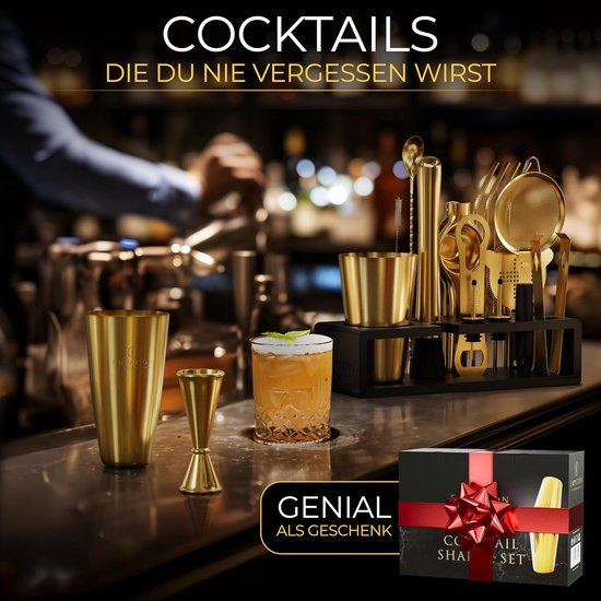 EMPATION Cocktailshaker, 8-delige cocktailset - 825 ml Boston shaker van roestvrij staal, minimalistische cocktailaccessoires, barset voor beginners en professionals, cocktailshaker set, perfect