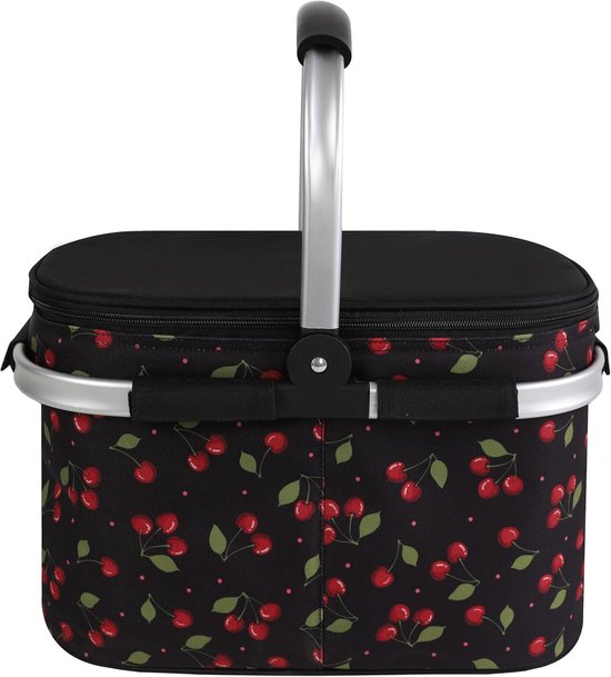Sac isotherme pour panier de pique-nique, sac isotherme pliable et portable avec cadre cousu - Motif cerise moyen - Sac isotherme portable