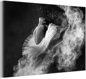 Aluminium schilderij 90x60 cm - Wanddecoratie metaal - Dans - Ballerina - Expressie - Zwart wit - Metalen muurdecoratie woonkamer - Decoratie industrieel - Foto op dibond - Industriële accessoires slaapkamer
