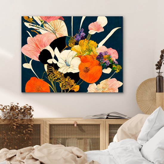 Décoration murale Métal - Aluminium Peinture Industriel - Fleurs - Vase - Tableau - Plantes - 80x60 cm - Dibond - Photo sur aluminium - Décoration murale industrielle - Pour le salon/chambre