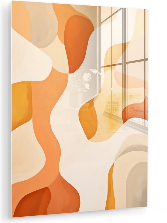 MuchoWow® Peinture sur verre 120x160 cm - Peinture sur verre acrylique - Oranje - Abstrait - Art - Photo sur verre - Peintures