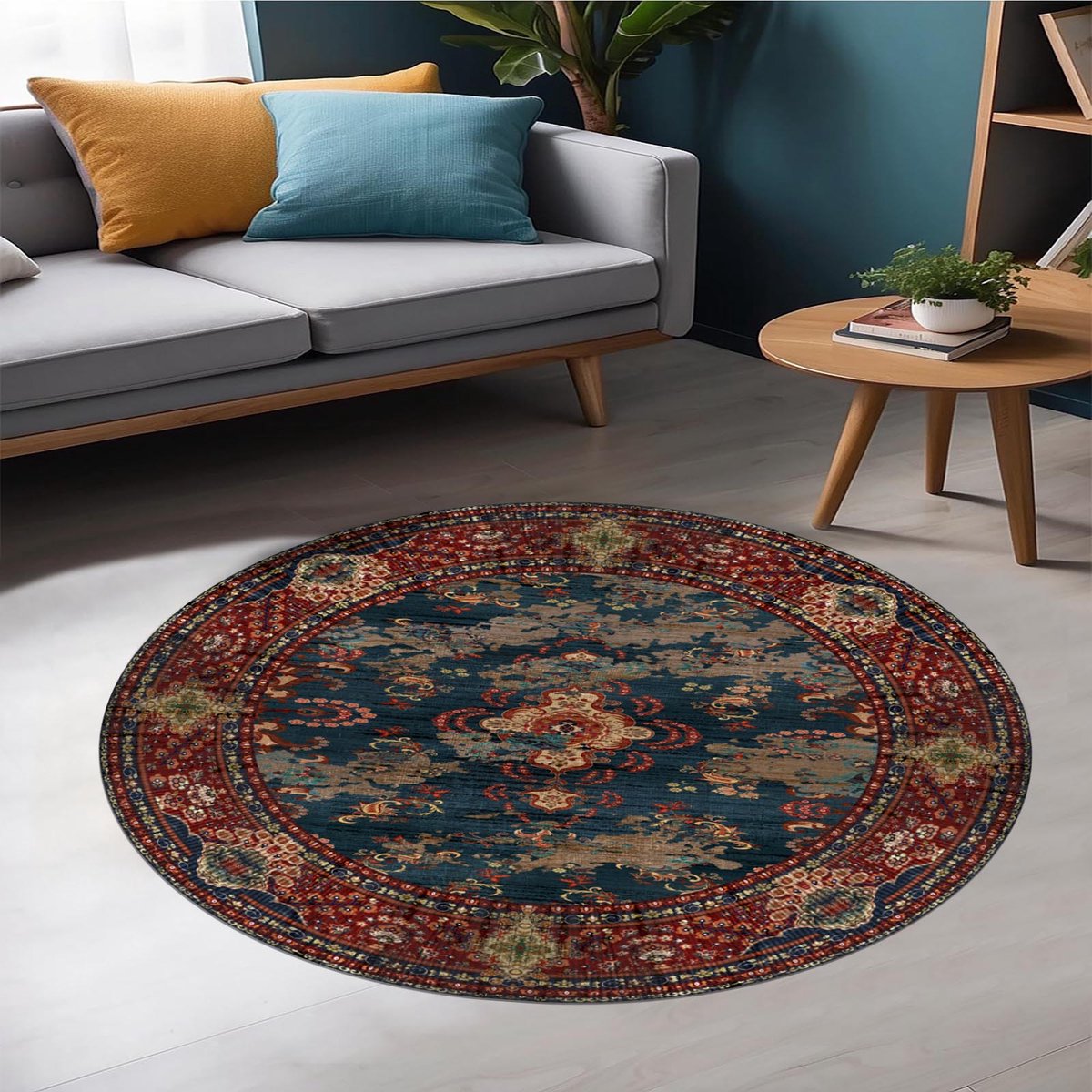 Bamyum Kinevart Bedrukt Tapijt Chenilleprint Machine Made 160 x 160 cm, Vintage Tapijt Slaapkamer, Antibacterieel Antislip Ondervloer Keukentapijt