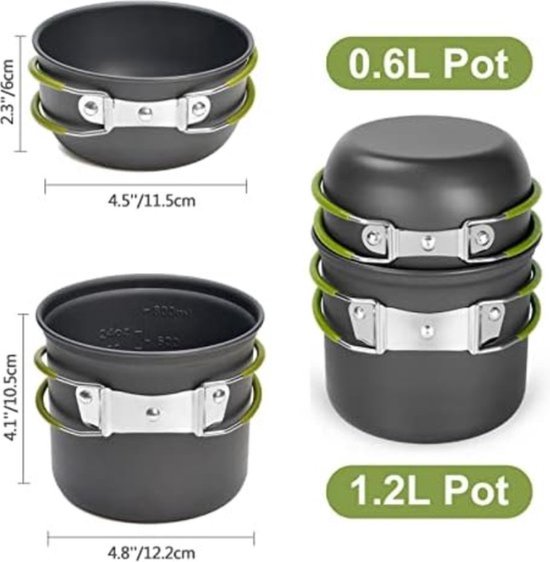 Camping kookgerei Kit met Fornuis, Outdoor Koken Set Niet Stick Pot en Pans Lichtgewicht Rugzak Wandelen Utensil Gear voor 1 tot 2 Personen Reizen Trekking en Camping — afbeelding 2