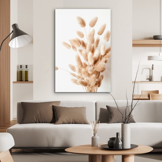 Tableau aluminium 60x90 cm - Décoration murale métal - Herbe de la pampa - Plume - Wit - Beige - Décoration murale métal salon - Décoration industrielle - Photo sur dibond - Accessoires industriels chambre